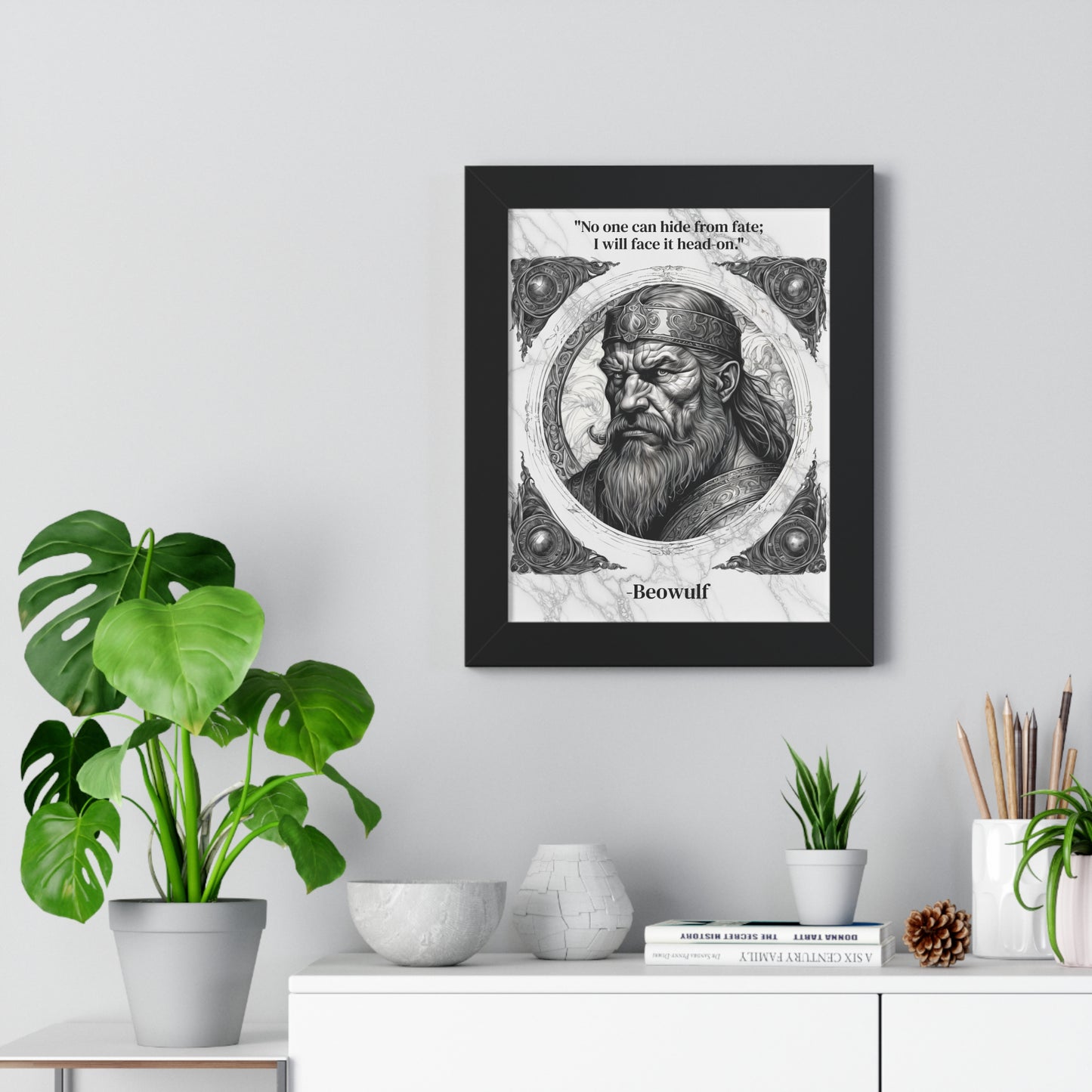 Beowulf Epic Hero Literature Framed Wall Art Inspirational Quote for Book Lovers Legendary Decor - Ideal Gift for Classic Literature Fans