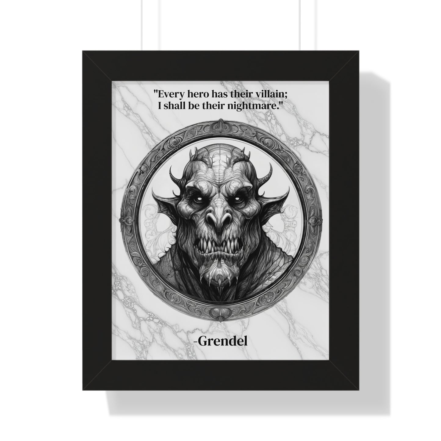 Grendel Dark Fantasy Horror Framed Wall Art Inspirational Quote for Legendary Epic Decor - Perfect Gift for Gothic Lovers Fans