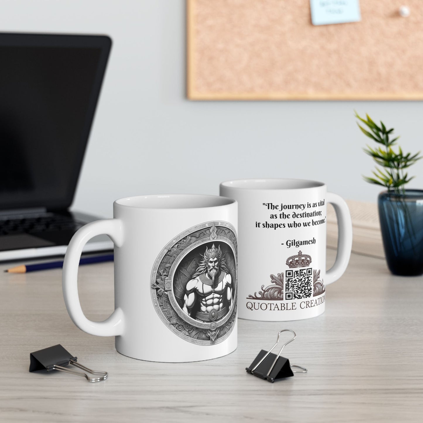 Gilgamesh Inspirational Quote Coffee Mug with QR Code (11, 15oz)