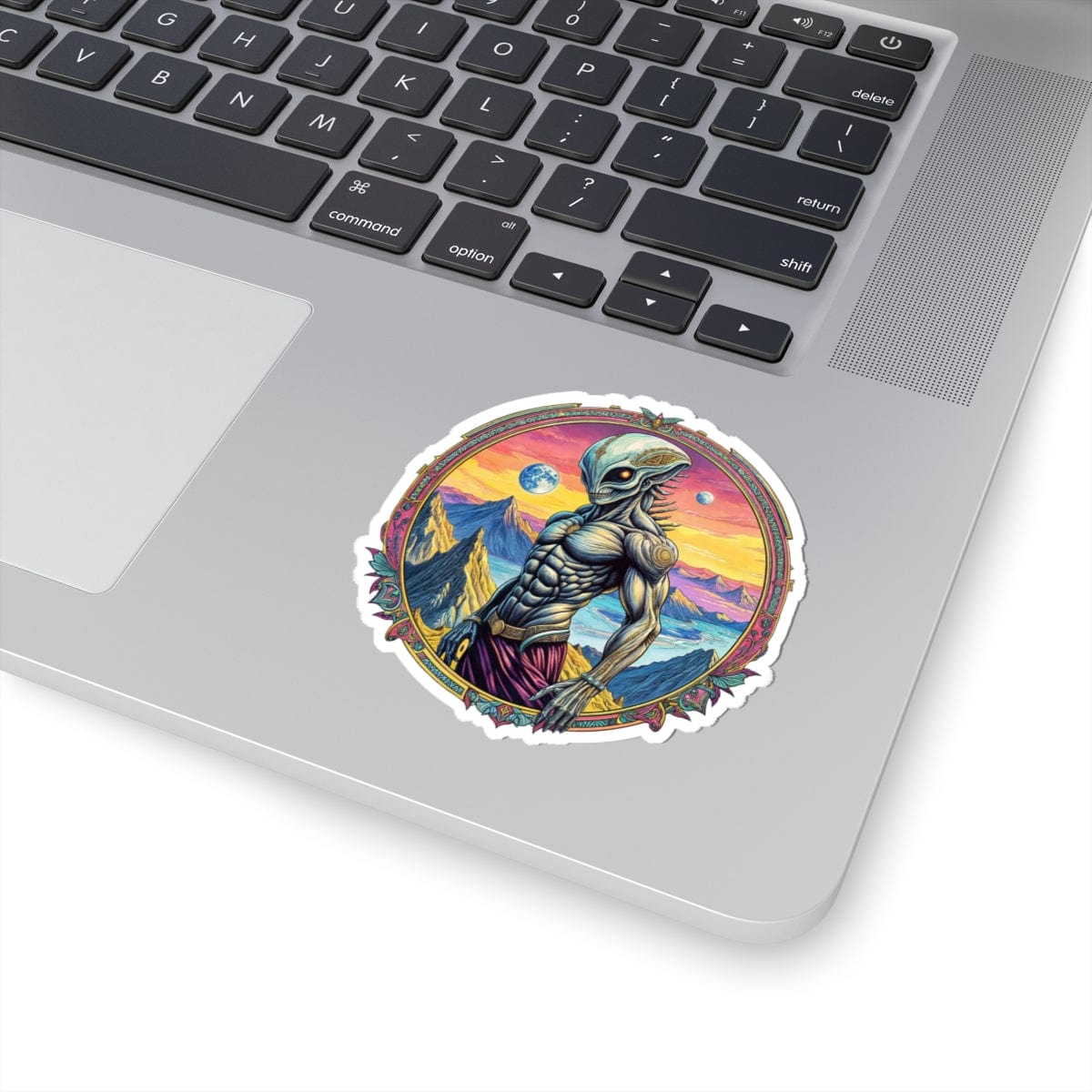 Printify Paper products 3" × 3" / White Sticker - Adventures Beyond the Stars Await - Let’s Blast Off - Alien & Space Kiss-Cut