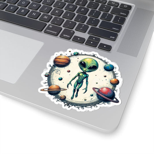 Printify Paper products 4" × 4" / White Sticker - Lost in Space, But Finding Fun Everywhere! - Alien & Space Kiss-Cut