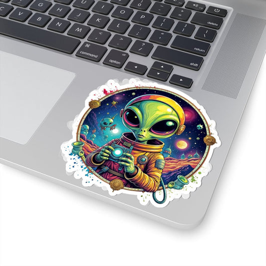 Printify Paper products 4" × 4" / White Sticker - Take Me to Your Leader… After a Quick Selfie! - Alien & Space Kiss-Cut