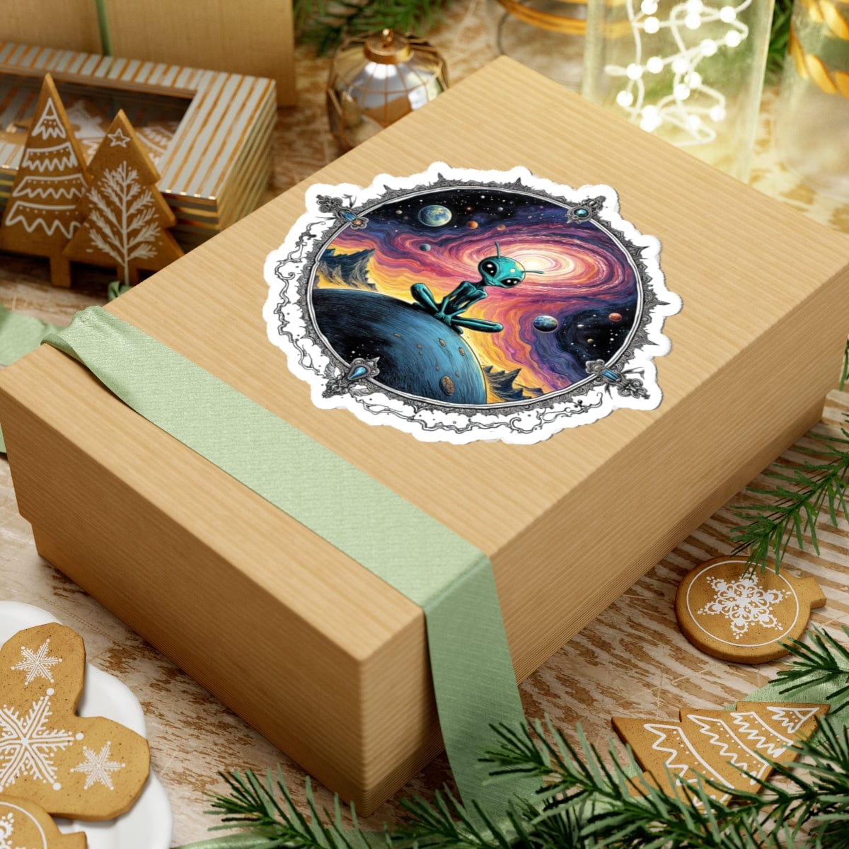 Printify Paper products Sticker -  Exploring the Cosmos, One Planet at a Time! - Alien & Space Kiss-Cut