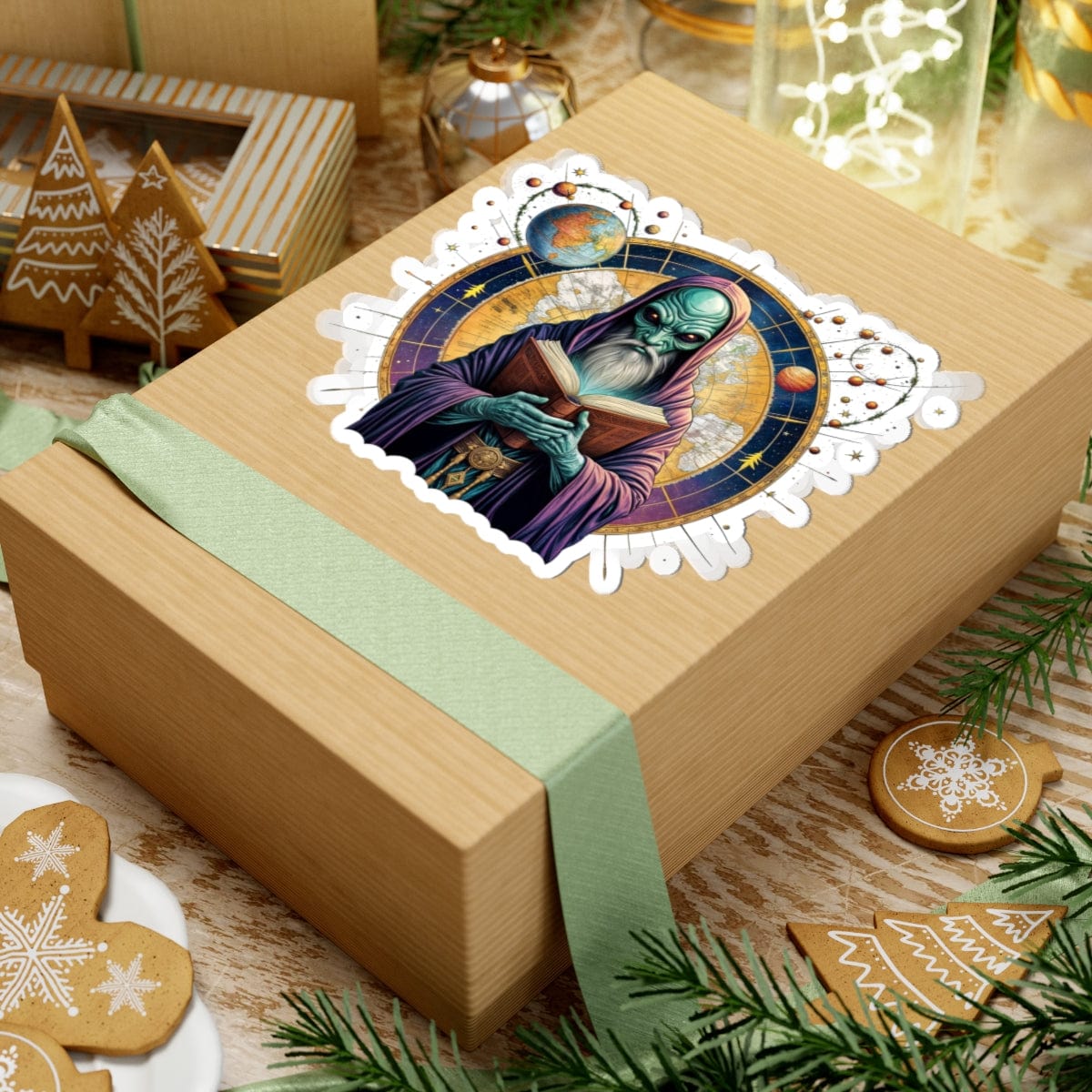 Printify Paper products Sticker - Intergalactic Mystery What's Behind Door Number 3 - Alien & Space Kiss-Cut