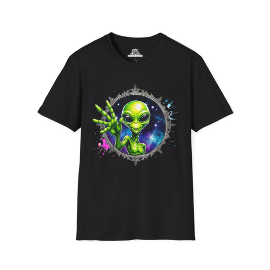 Printify T-Shirt XS / Black T-Shirt - We Come in Peace and Good Vibes! - Alien & Space