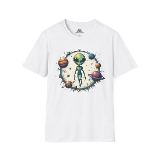 Printify T-Shirt XS / White T-Shirt - Lost in Space, But Finding Fun Everywhere! - Alien & Space
