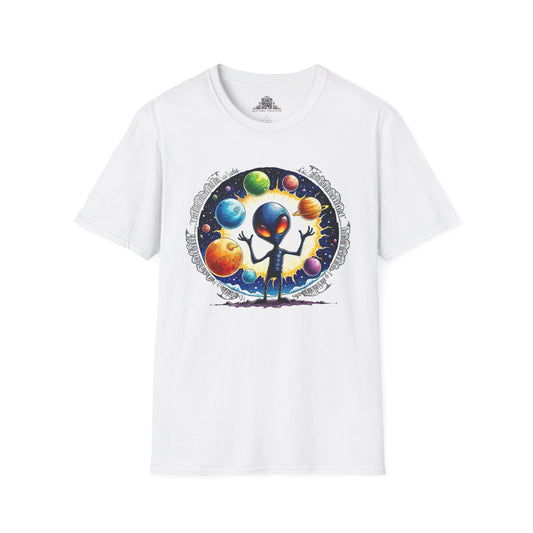 Printify T-Shirt XS / White T-Shirt - Out of This World Fun is Just a Star Jump Away! - Alien & Space